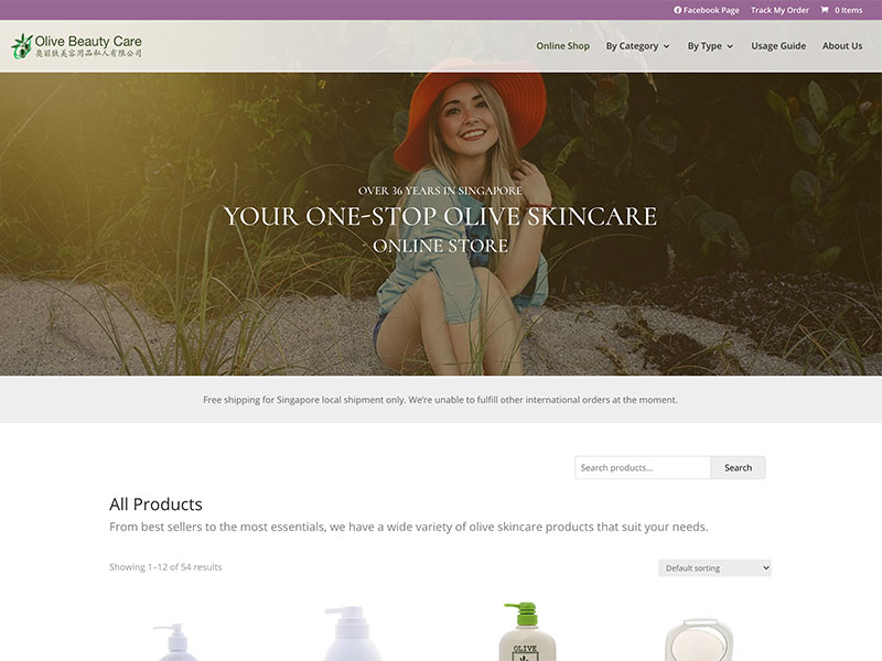 Olive Beauty Care online store designed by Redooor studio